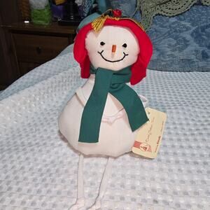 VINTAGE OVERLY RAKER INC WEIGHTED SNOWMAN SHELF SITTER CHRISTMAS DECOR